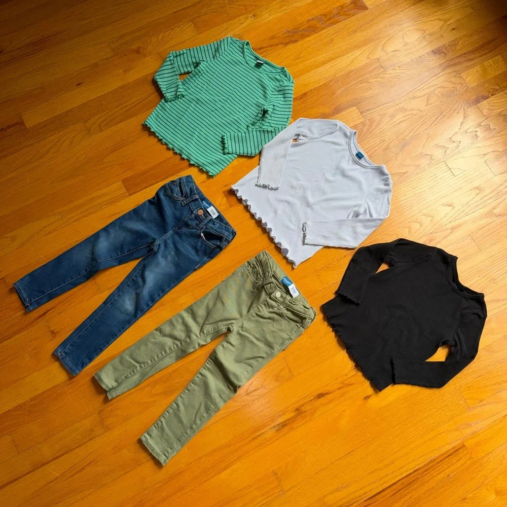 Old Navy Girls 4T Bundle 3 Ribbed Lettuce Edge Tops 2 Jeggings Fall Set Bundle